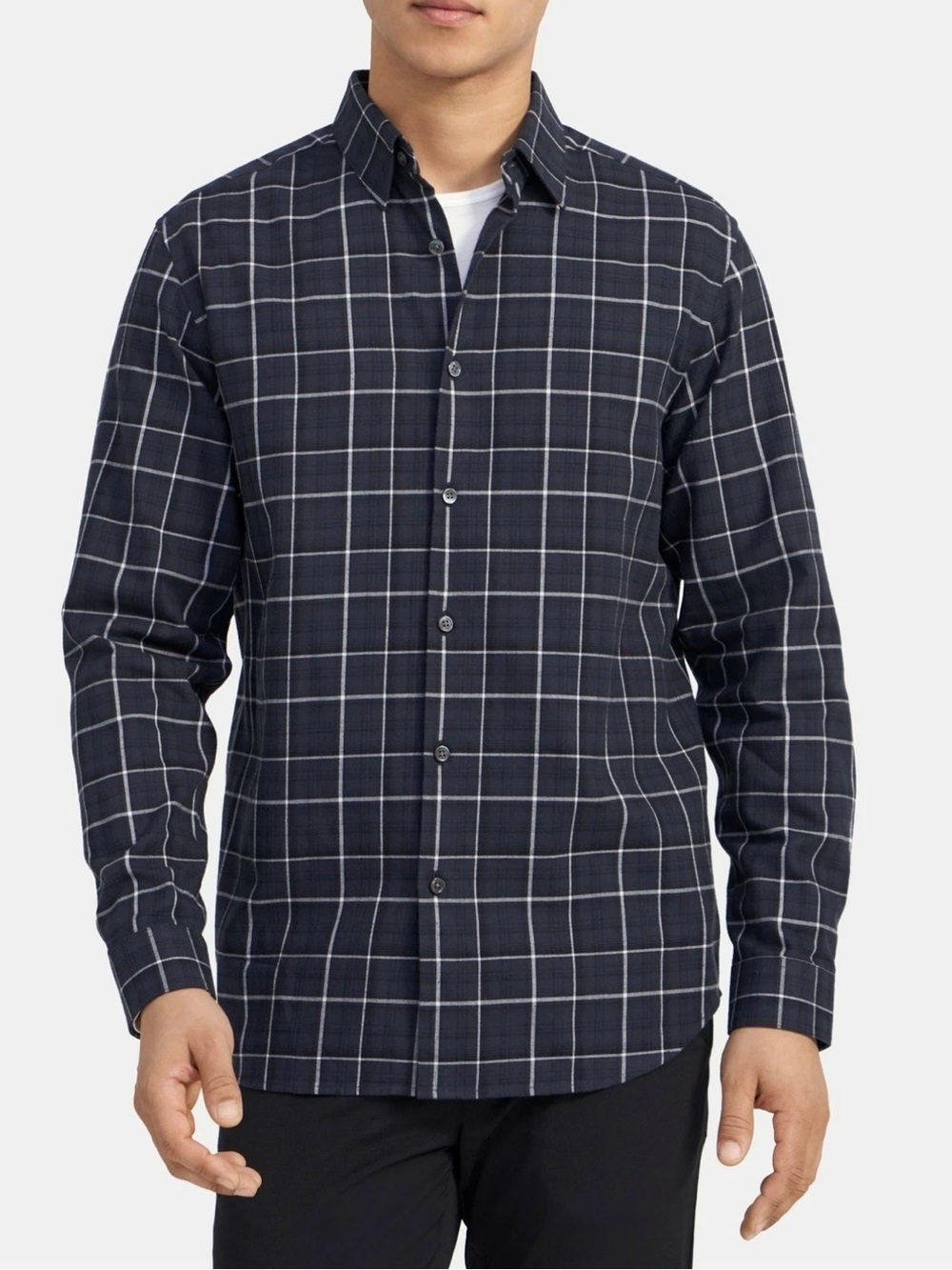 Theory Men's Irving Navy Multi Ombre Line Grid Buttons Down Shirt Size Small